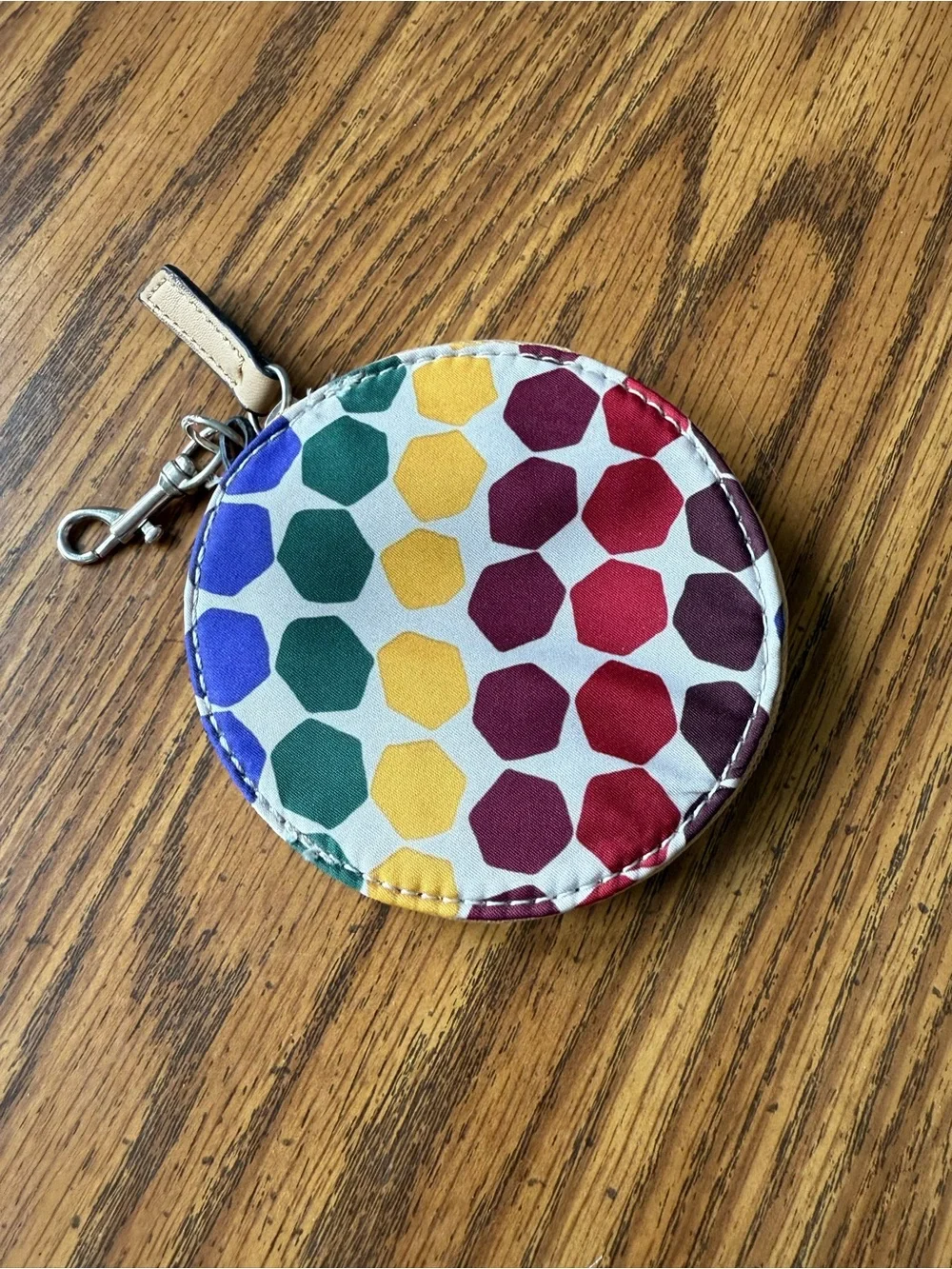 Franco Sarto Multicolor Geometric zip around round change coin purse with clip